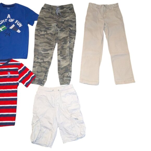 Huge Lot 7 Boys Long Sleeve Button Shirt Tee Tops Khaki Pants Cargo Shorts 10/12 - Picture 3 of 3